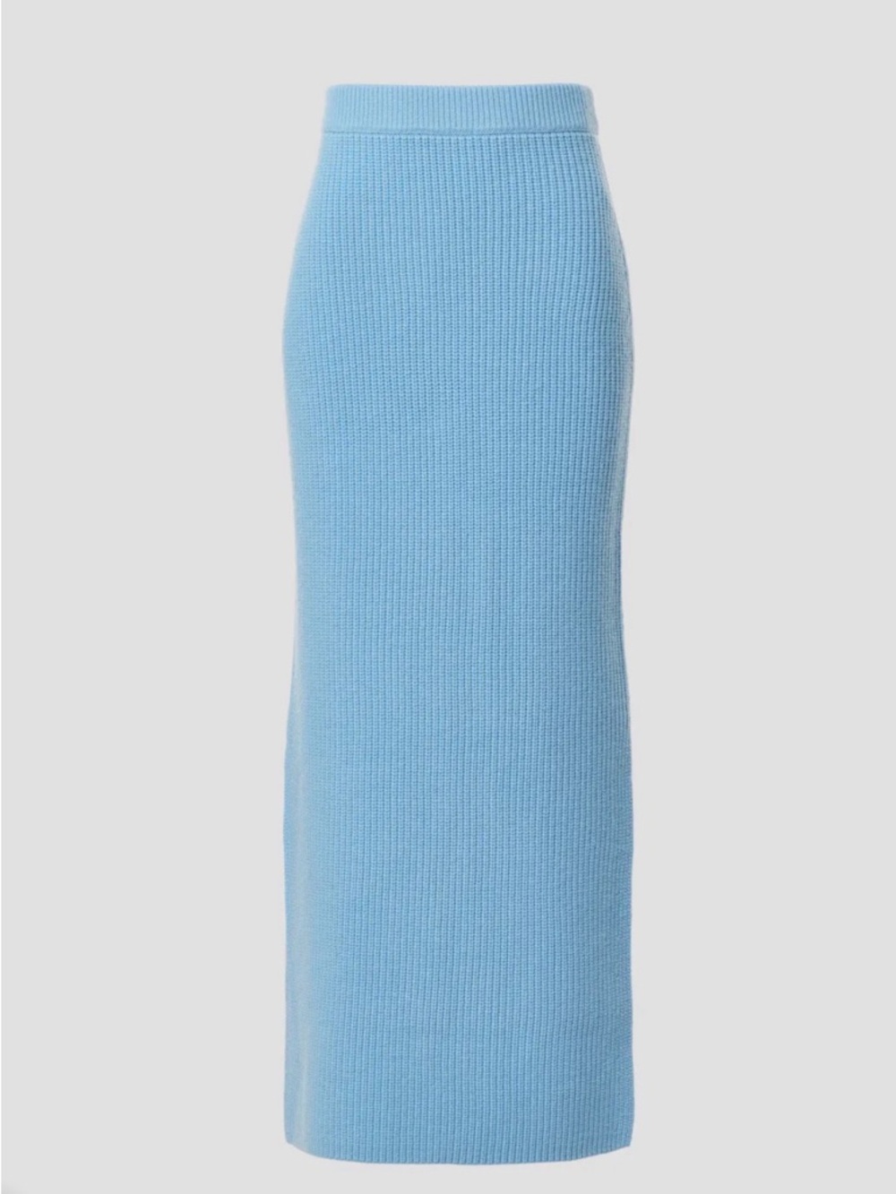 Luxury Light Blue Knit Midi Skirt with Side Slit